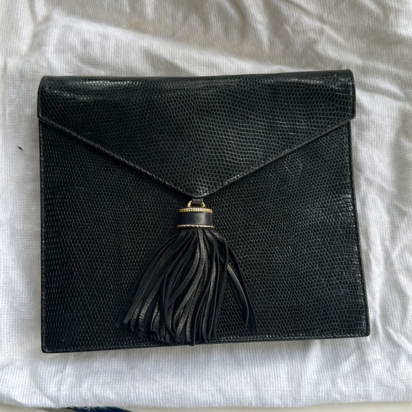 Authentic Black Siso Lizard Skin Skin Envelope Clutch bag. - Picture 2 of 6
